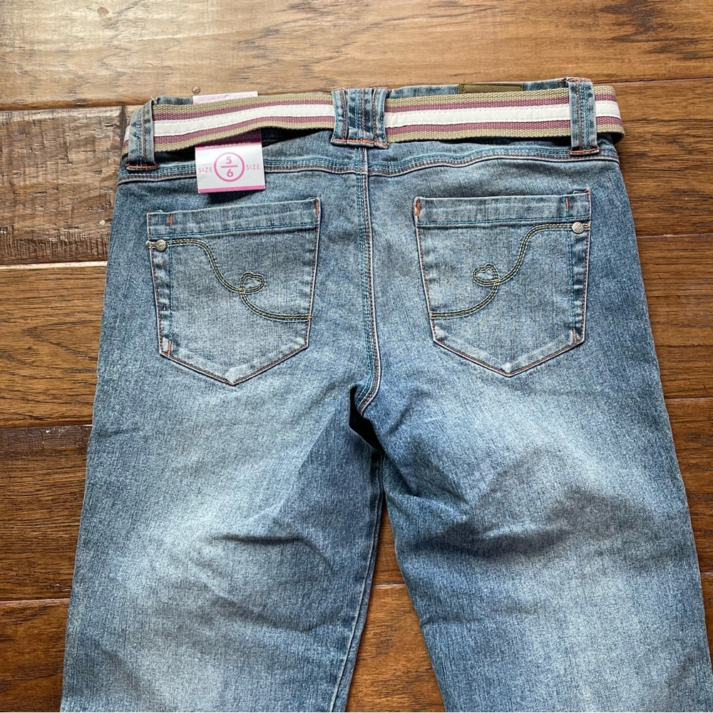 Y2K XOXO low rise bootcut blue jeans w/adorable pink white & tan belt size 5/6 - Picture 7 of 12
